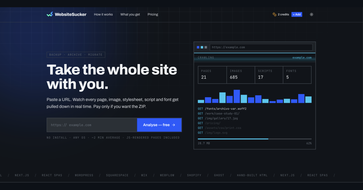 Preview image from Website Sucker — Back Up, Archive & Transfer Any Website